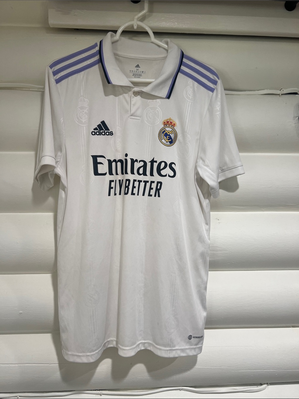 adidas Real Madrid White Jersey with Purple Stripes